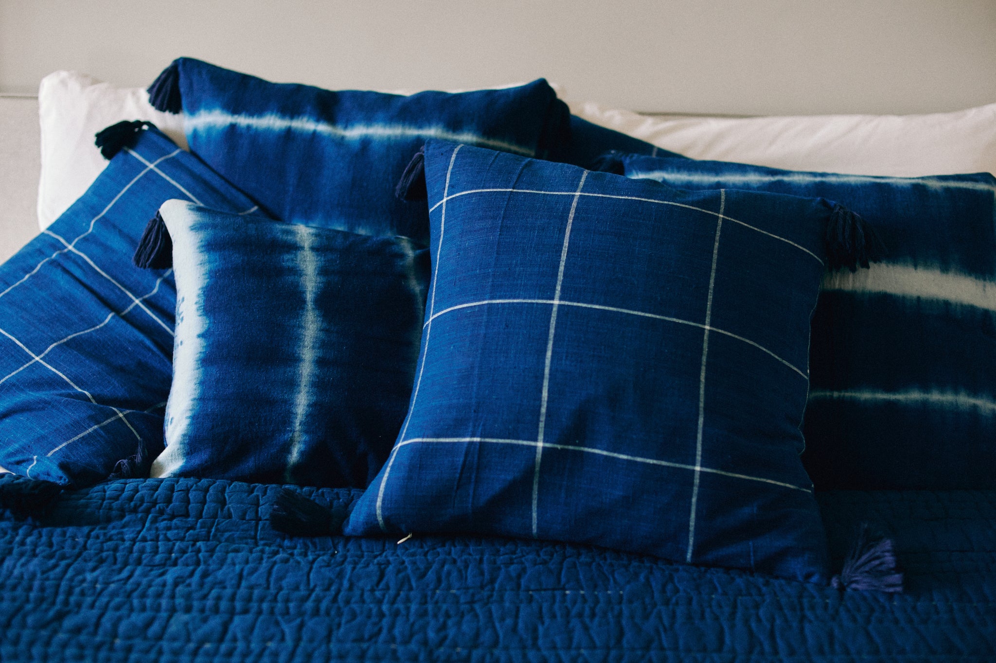 Poszewka na poduszkę krata Indigo