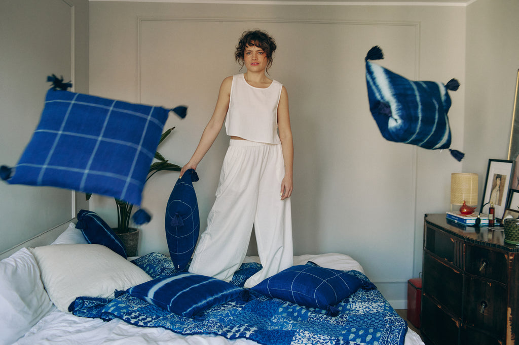 Poszewka na poduszkę krata Indigo