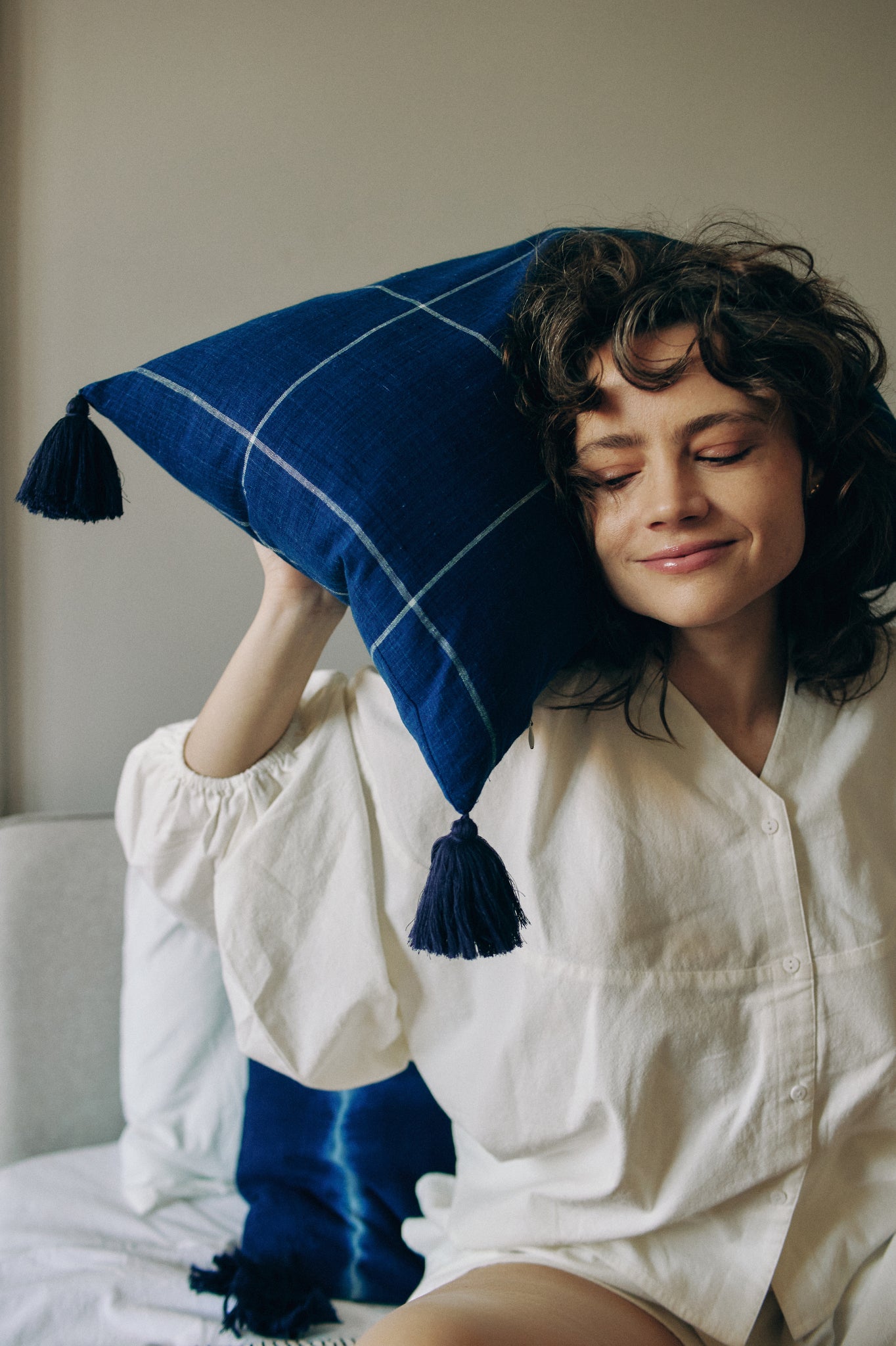 Poszewka na poduszkę krata Indigo