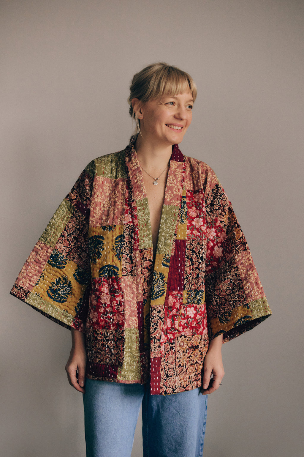 Kimono Patchwork krótkie ochra
