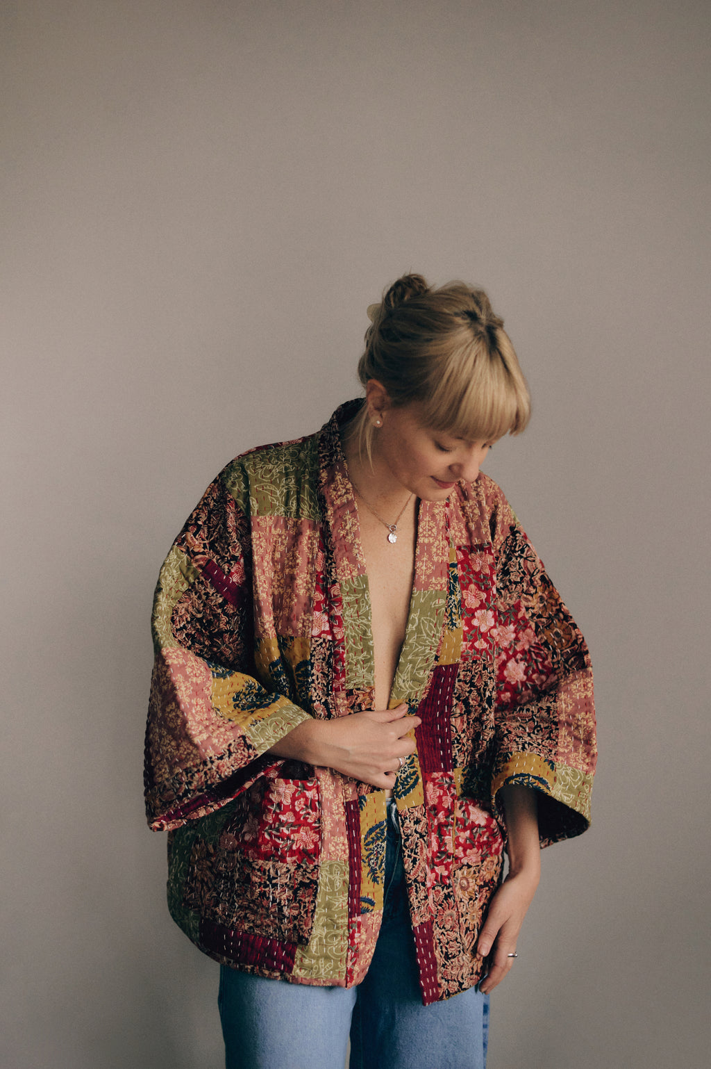 Kimono Patchwork krótkie ochra