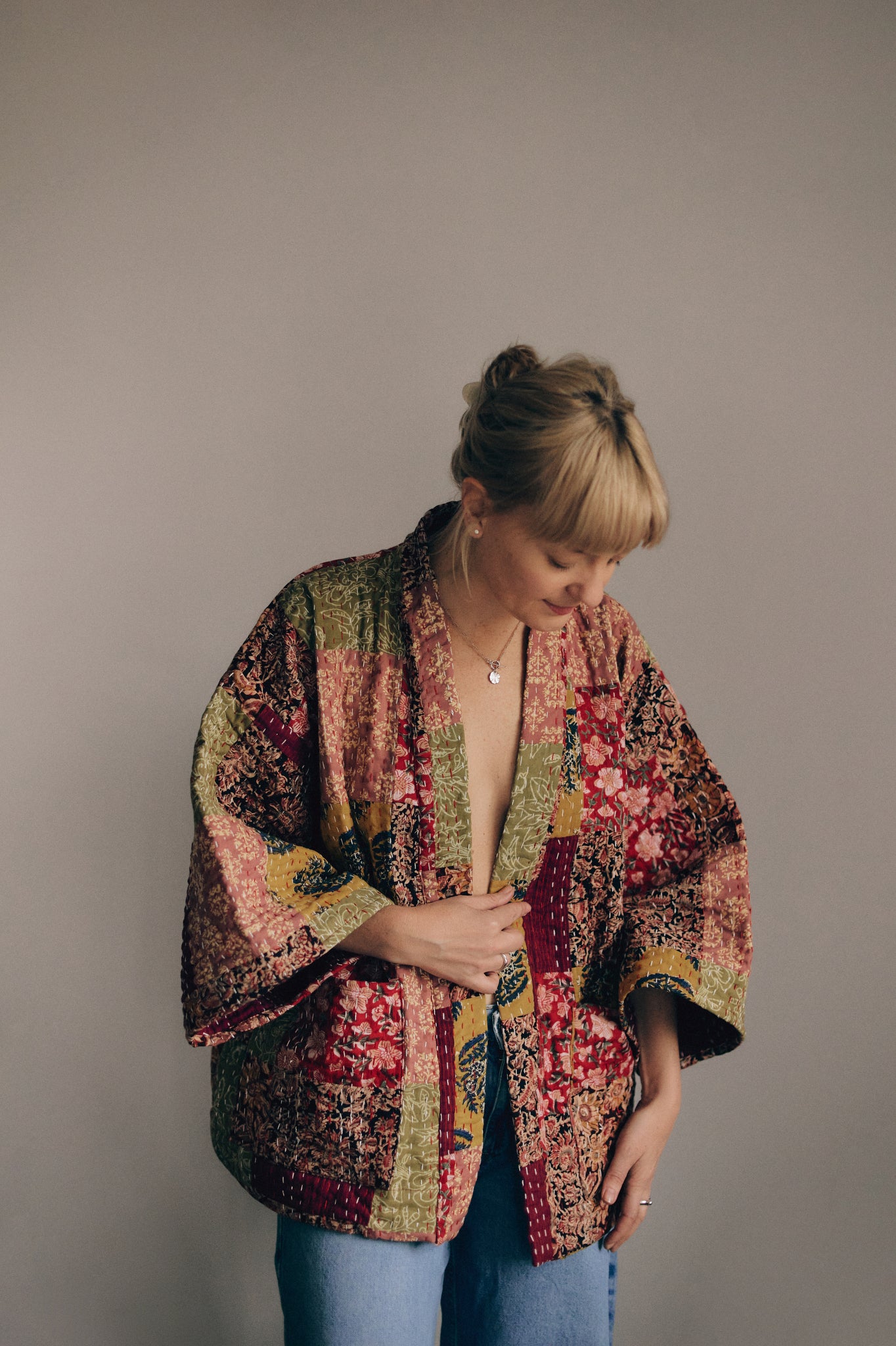 Kimono Patchwork krótkie ochra