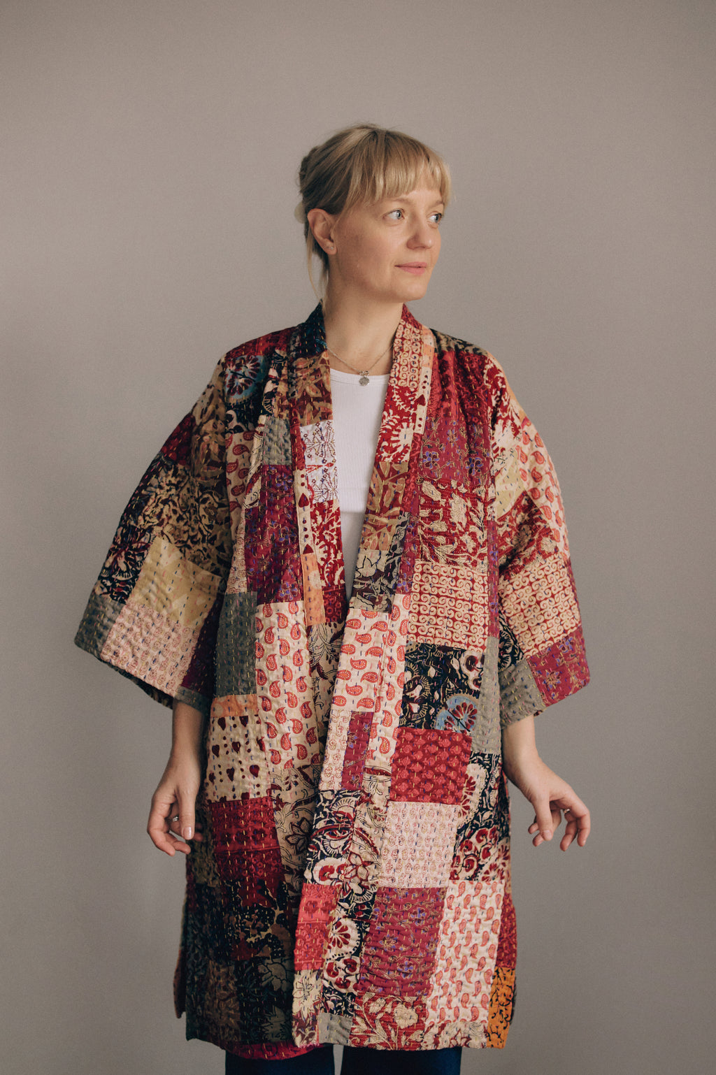 Kimono Patchwork długie red