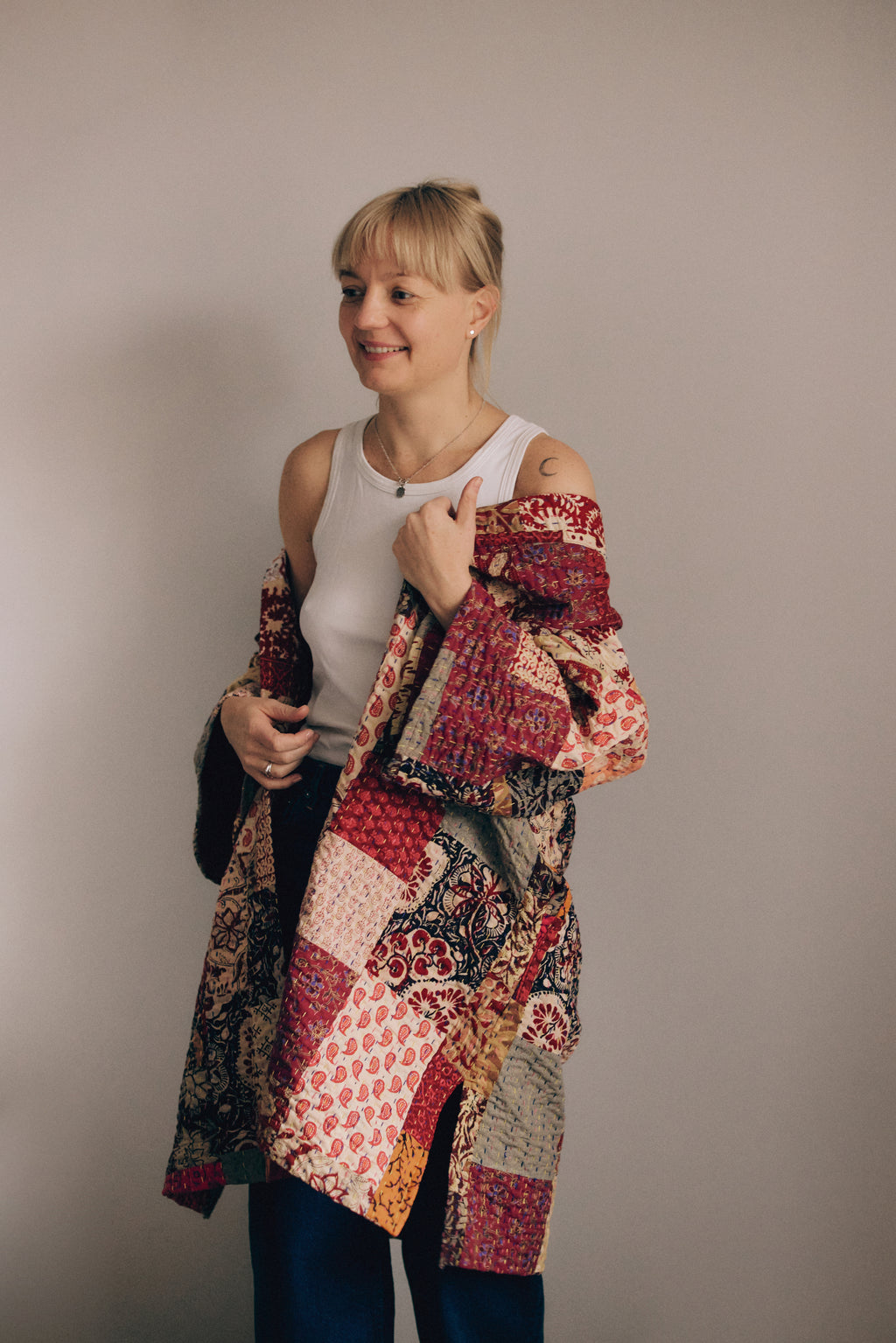 Kimono Patchwork długie red